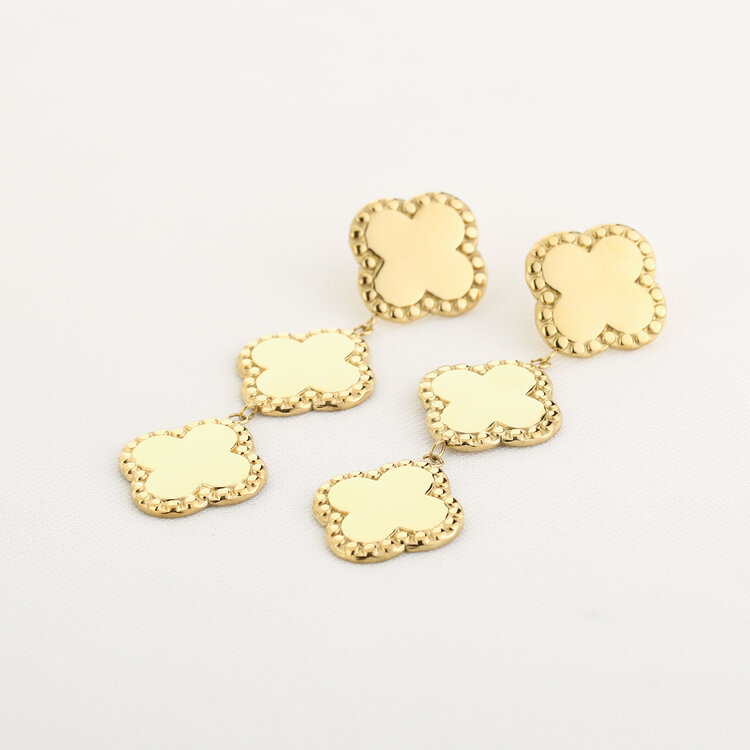 Gold Vintage Triple Clover Earrings