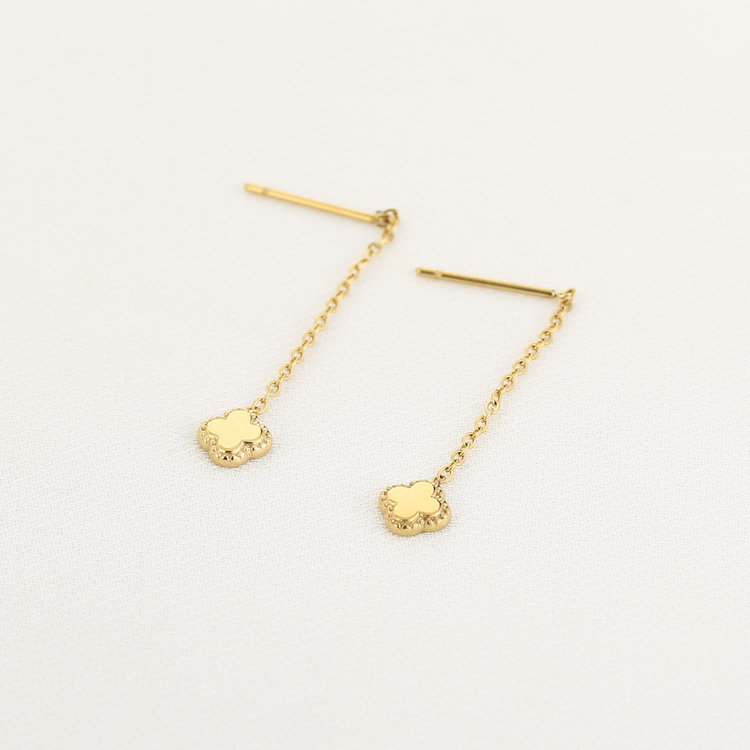 Gold Dainty Clover Dangle Earrings