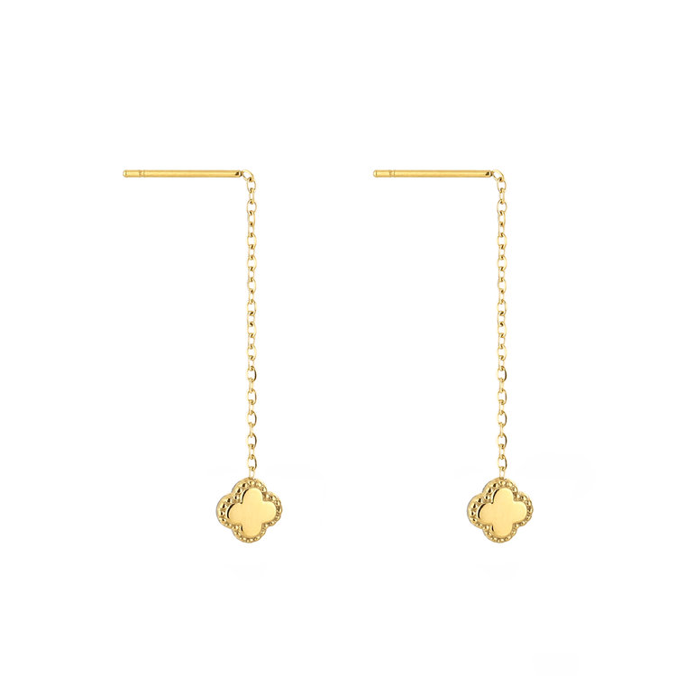 Gold Dainty Clover Dangle Earrings