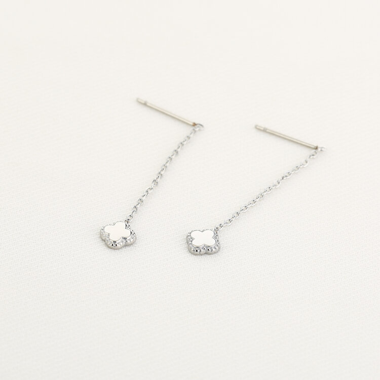 Silver Dainty Clover Dangle Earrings