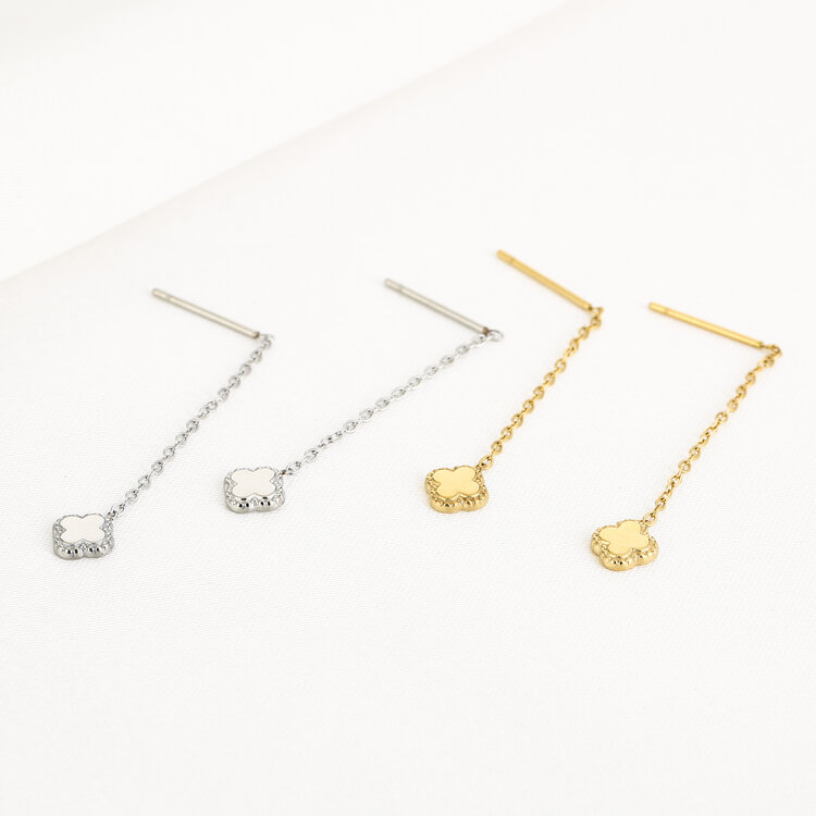 Silver Dainty Clover Dangle Earrings