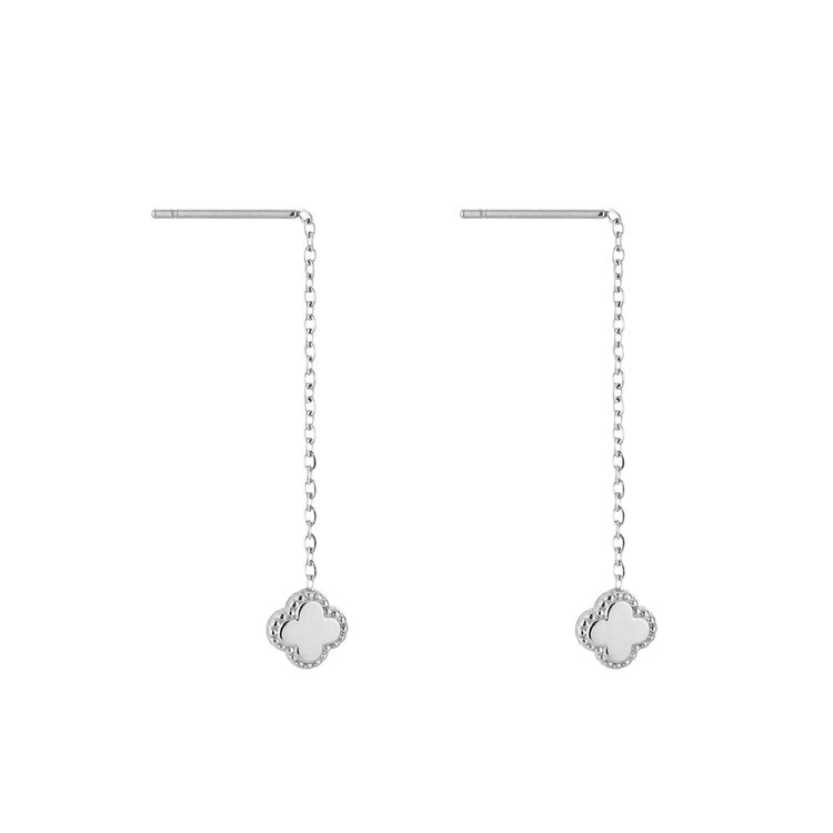 Silver Dainty Clover Dangle Earrings