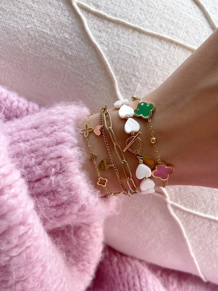 Gold Lucky Clover Mixed Bracelet / Green Blue