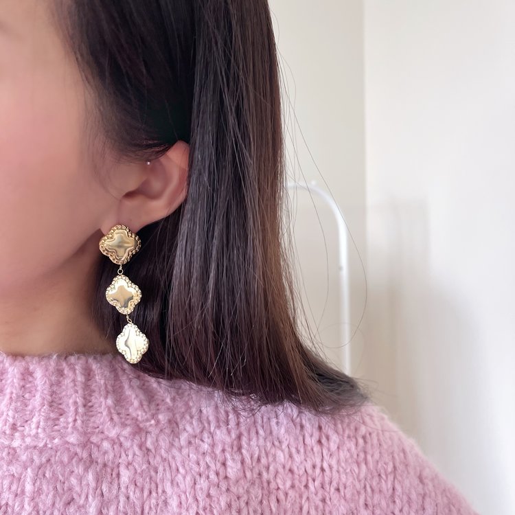 Gold Vintage Triple Clover Earrings