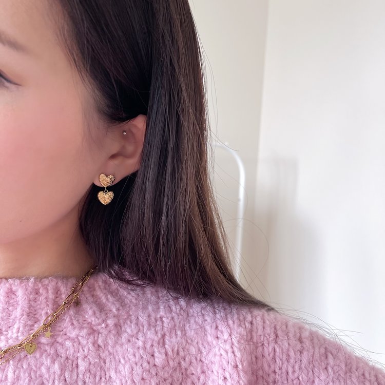 Silver Double Heart Speckle Earrings