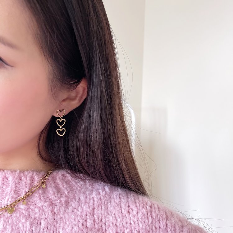 Silver Little Triple Heart Earrings