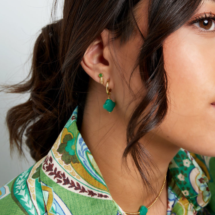 Gold Crystal Clover Earrings / Rhodochrosite