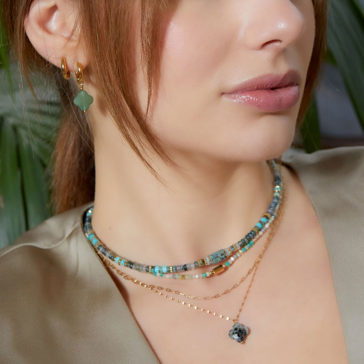 Gold Crystal Clover Earrings / Rhodochrosite