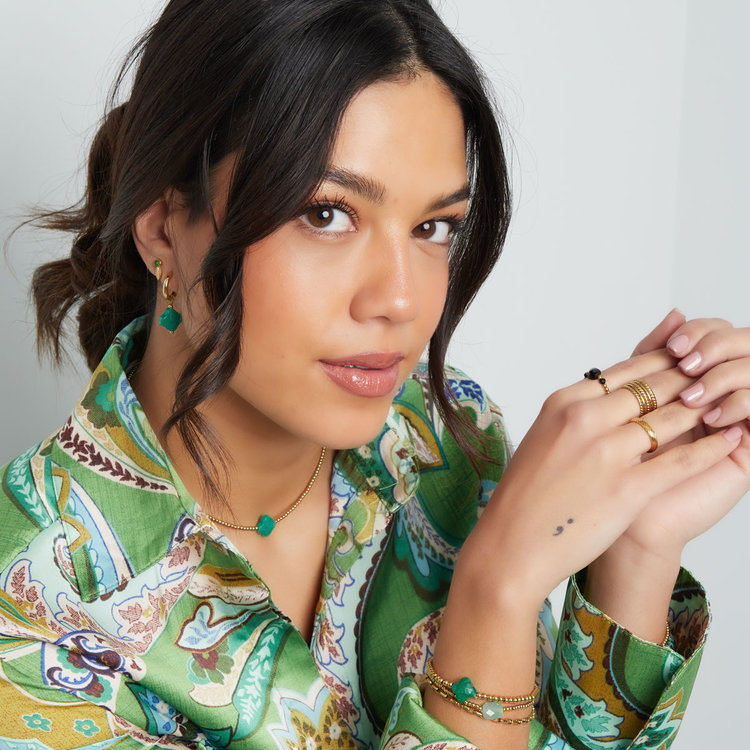 Gold Crystal Clover Earrings / Rhodochrosite