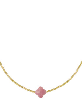 Gold Crystal Clover Beads Necklace / Rhodochrosite