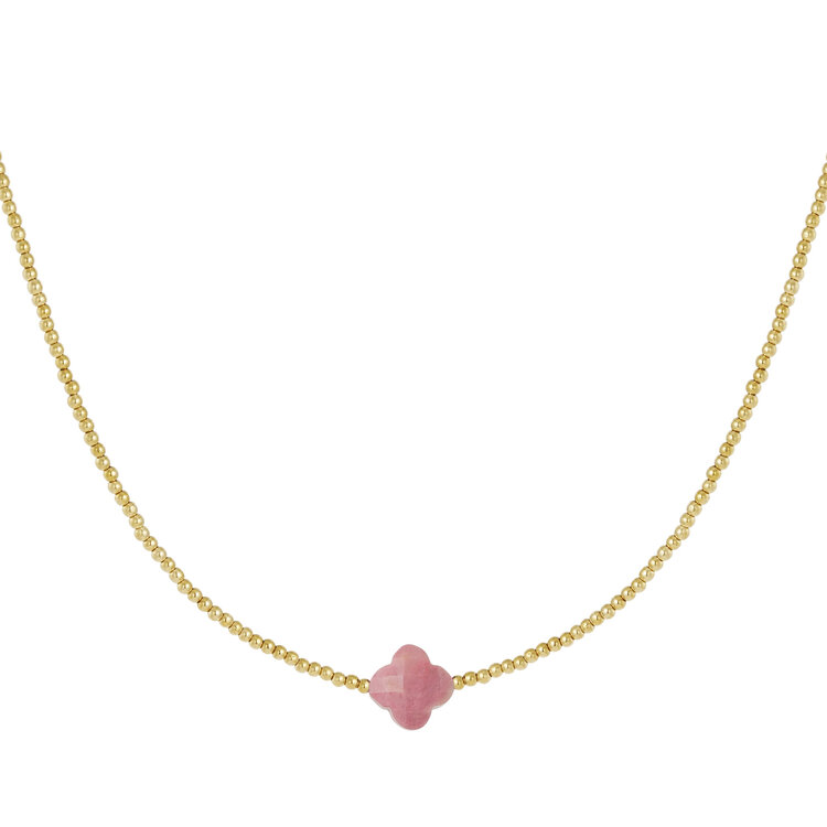 Gold Crystal Clover Beads Necklace / Rhodochrosite