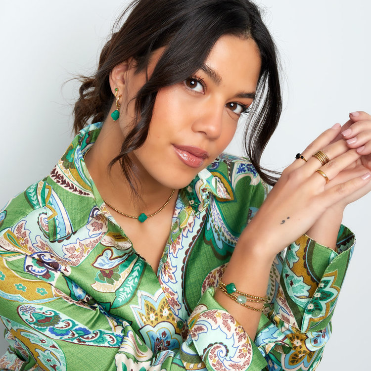 Gold Crystal Clover Beads Necklace / Aventurine