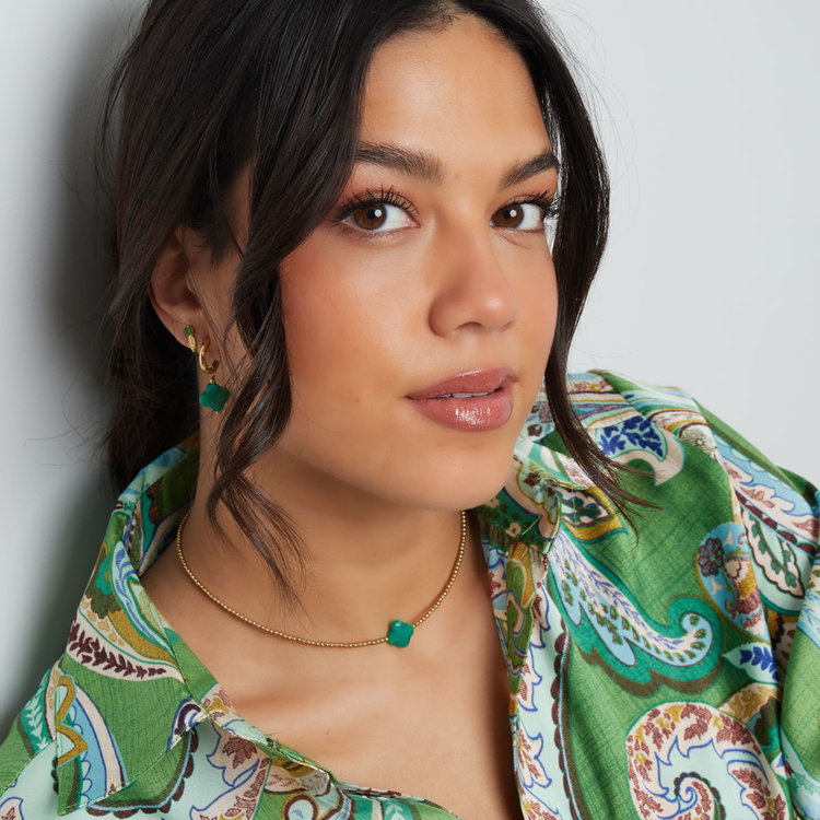 Gold Crystal Clover Beads Necklace / Aventurine