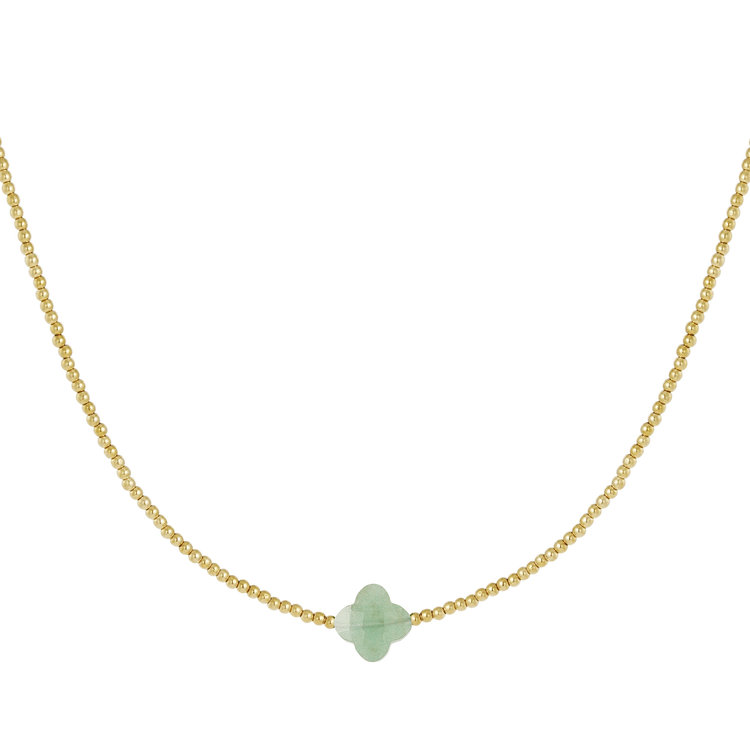 Gold Crystal Clover Beads Necklace / Aventurine