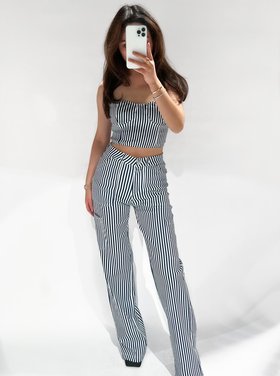 Rivka Striped Wide Leg Trousers / Navy Blue