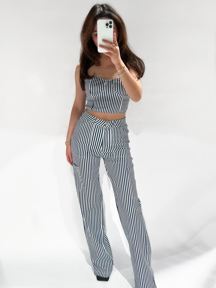Rivka Striped Wide Leg Trousers / Navy Blue