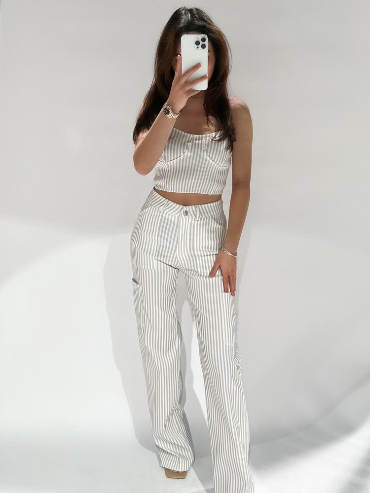 Rivka Striped Wide Leg Trousers / Beige