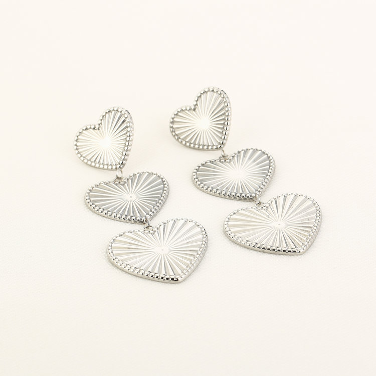 Silver Dashing Textured Heart Earrings