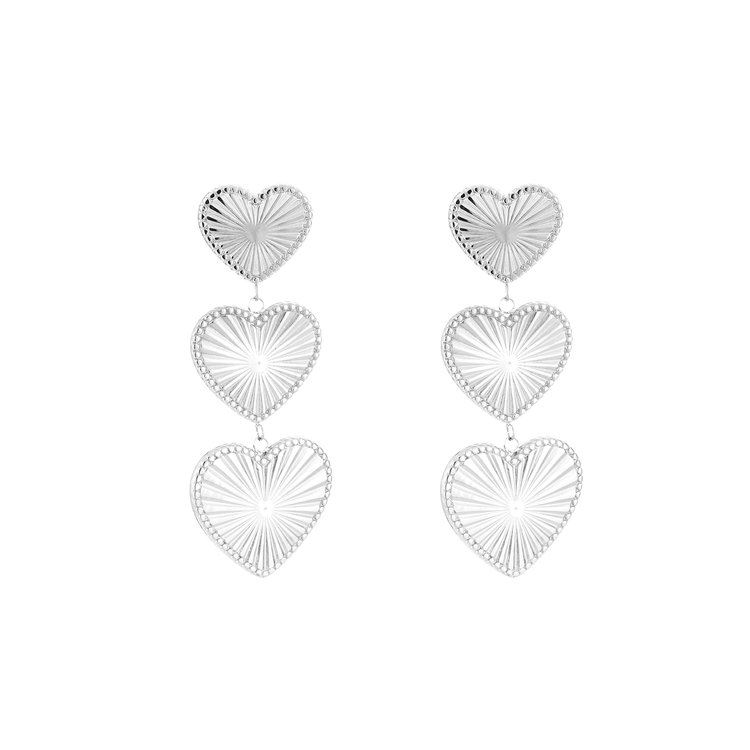 Silver Dashing Textured Heart Earrings
