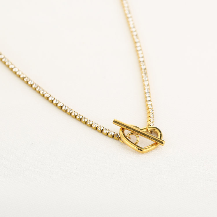 Gold Heart Lock Strass Necklace