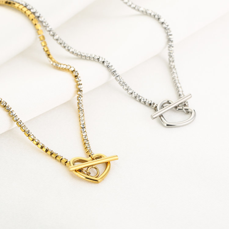 Gold Heart Lock Strass Necklace