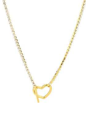 Gold Heart Lock Strass Necklace