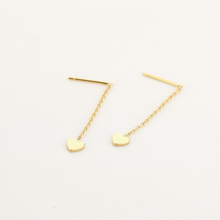 Gold Dainty Heart Dangle Earrings