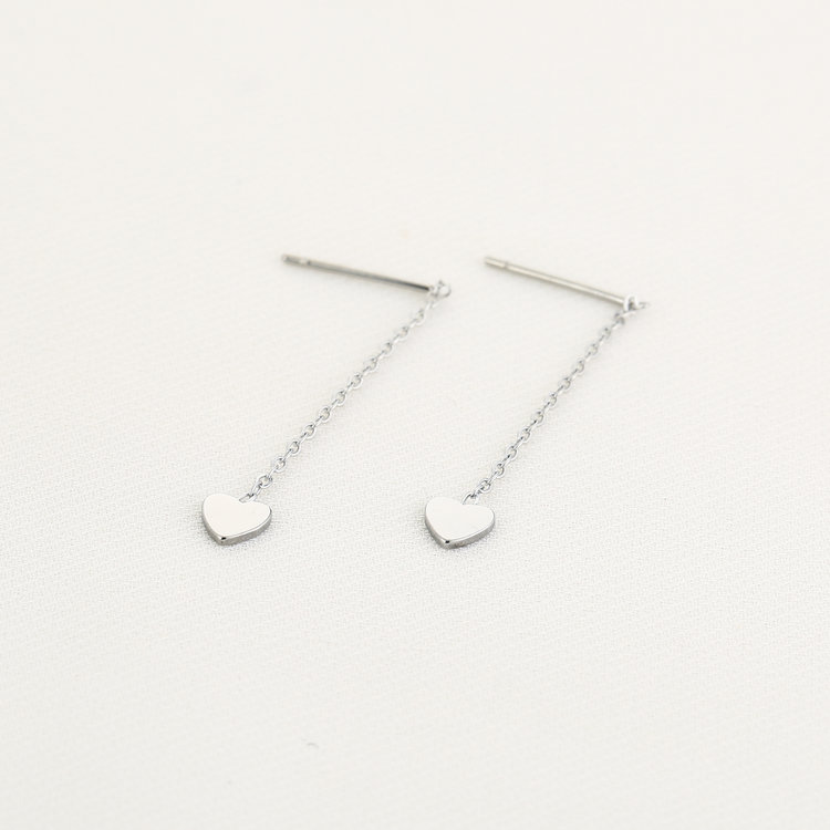 Silver Dainty Heart Dangle Earrings