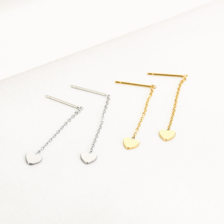 Silver Dainty Heart Dangle Earrings