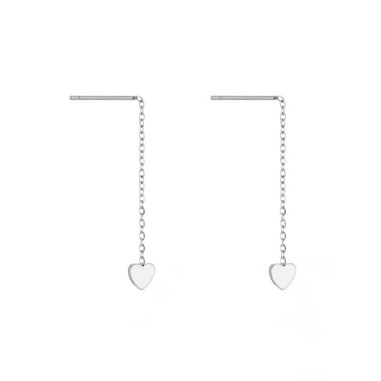 Silver Dainty Heart Dangle Earrings