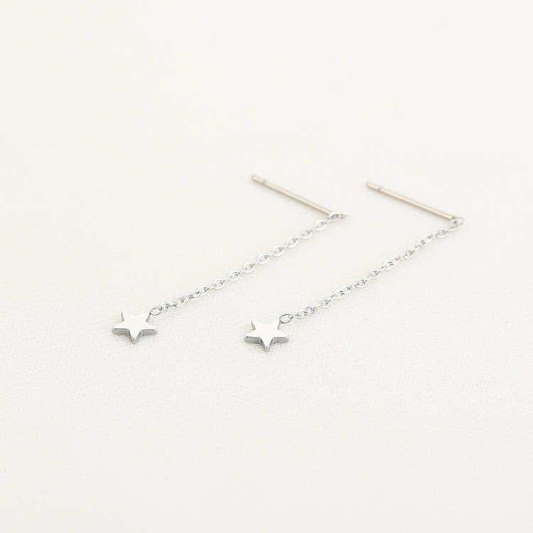 Silver Dainty Star Dangle Earrings