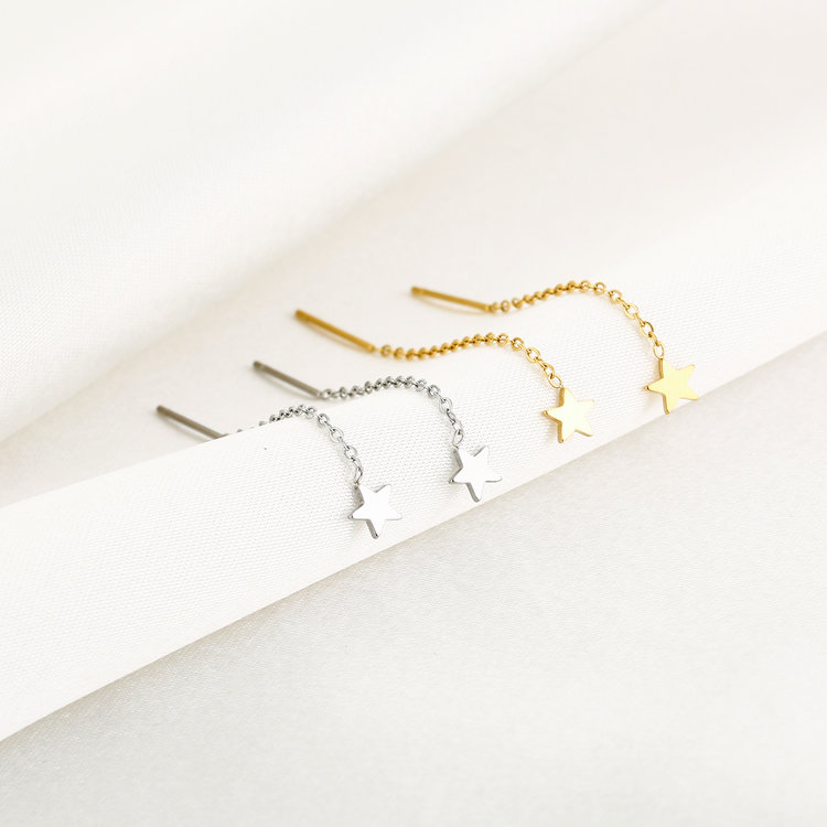 Silver Dainty Star Dangle Earrings