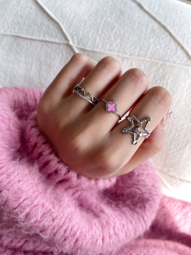 Silver Cute Sparkle Heart Ring