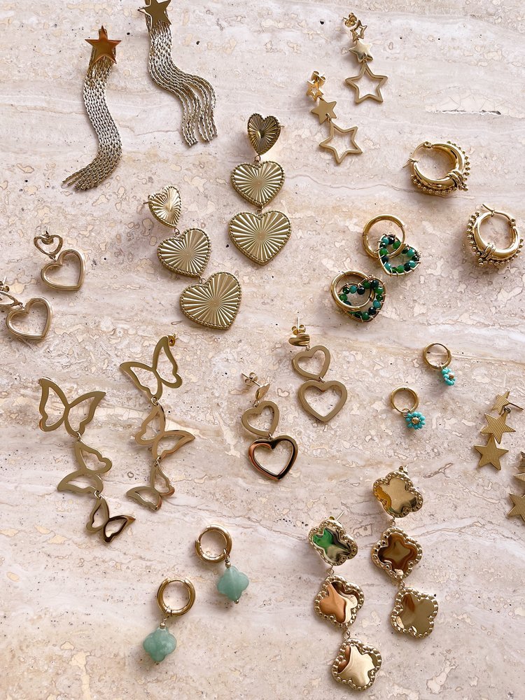 Gold Beaded Flower Earrings / Turquoise