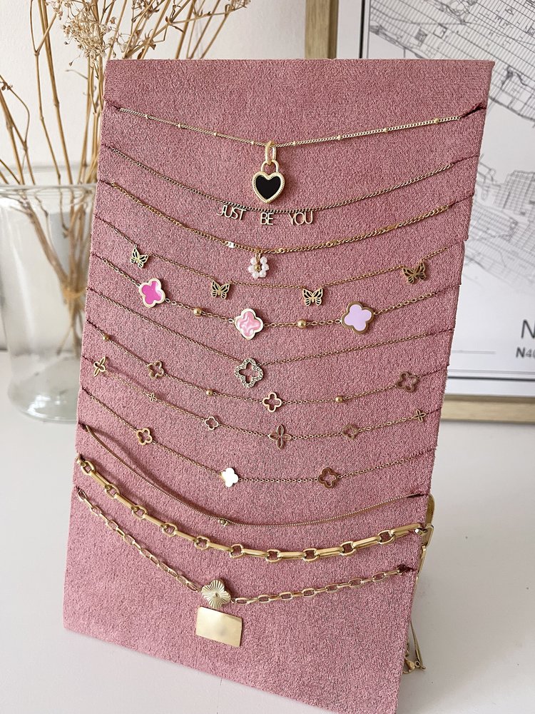 Gold Double Sided Heart Necklace / Black & White