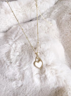 Gold Double Sided Heart Necklace / Black & White