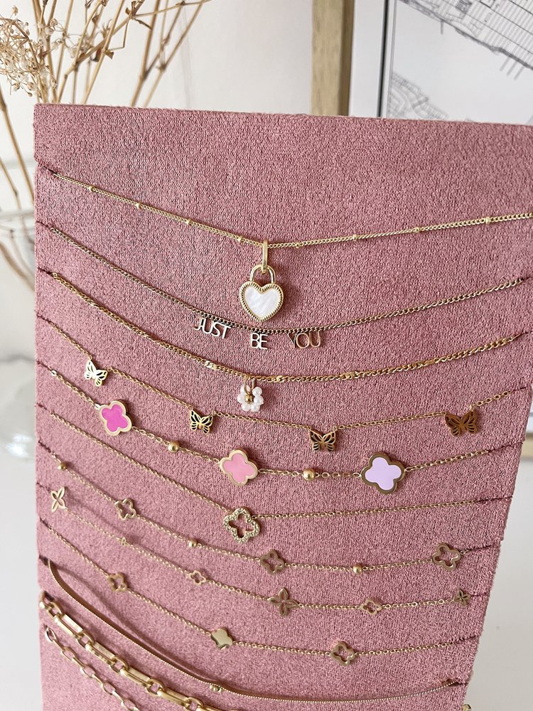 Gold Double Sided Heart Necklace / Black & White