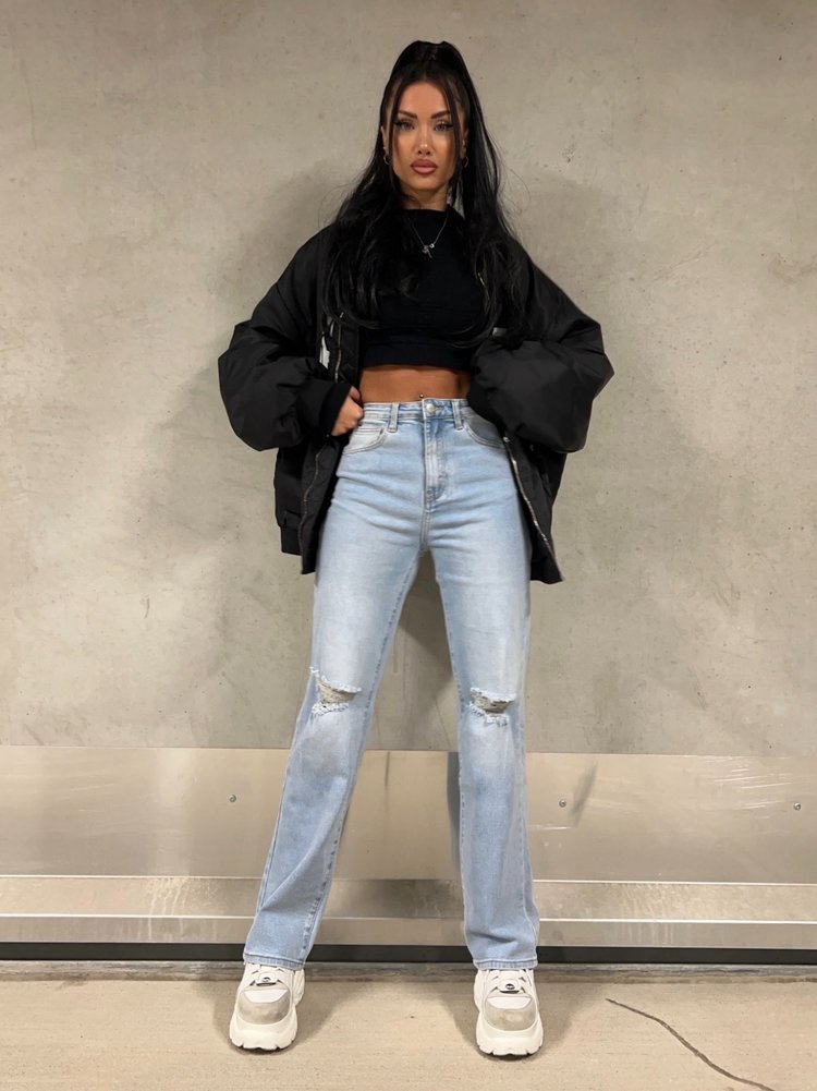 Floor Straight Leg Ripped Jeans / Blue