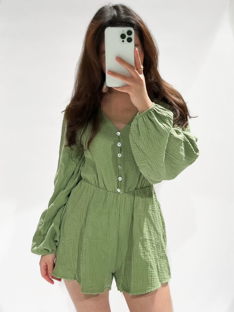 Lottie Cotton Playsuit / Olive Green