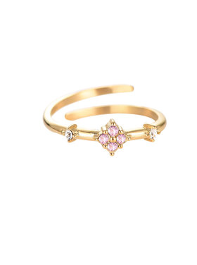 Gold Crystal Flower Ring / Pink