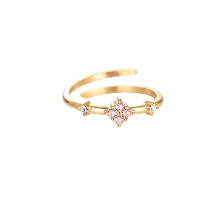 Gold Crystal Flower Ring / Pink