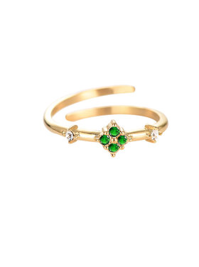Gold Crystal Flower Ring / Green