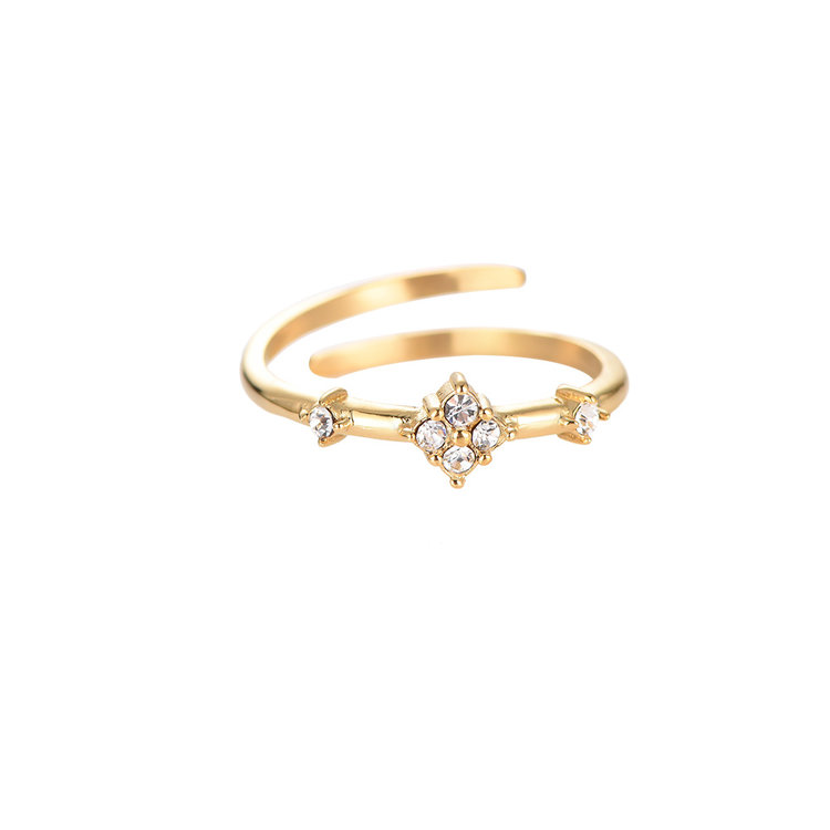 Gold Crystal Flower Ring / White