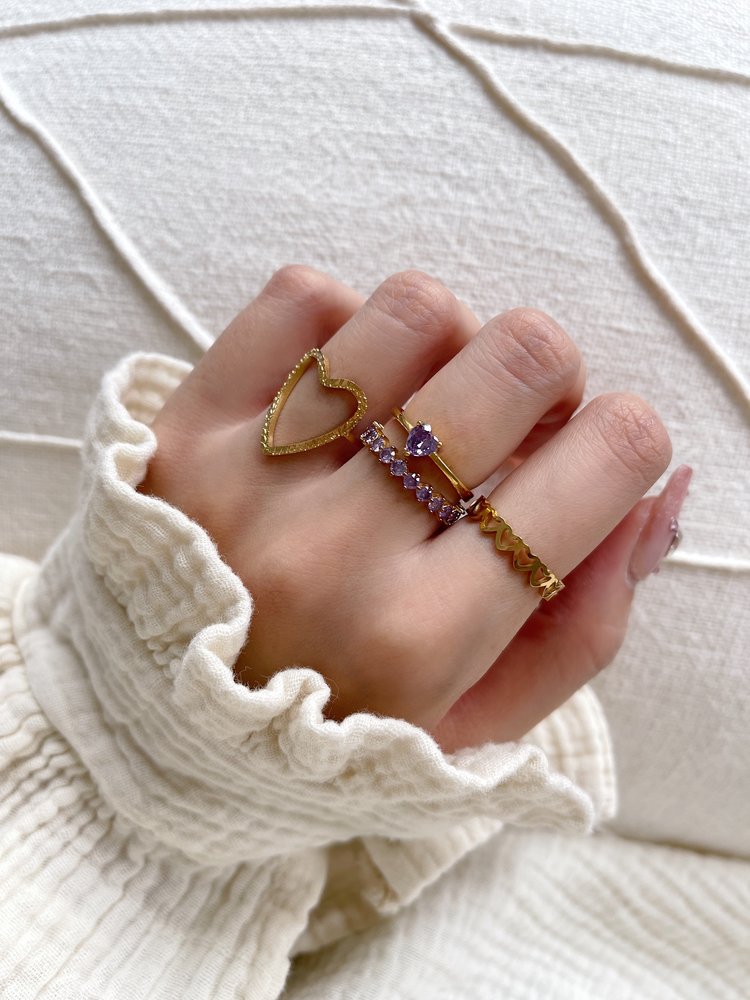 Gold Shiny Crystals Ring / Lilac