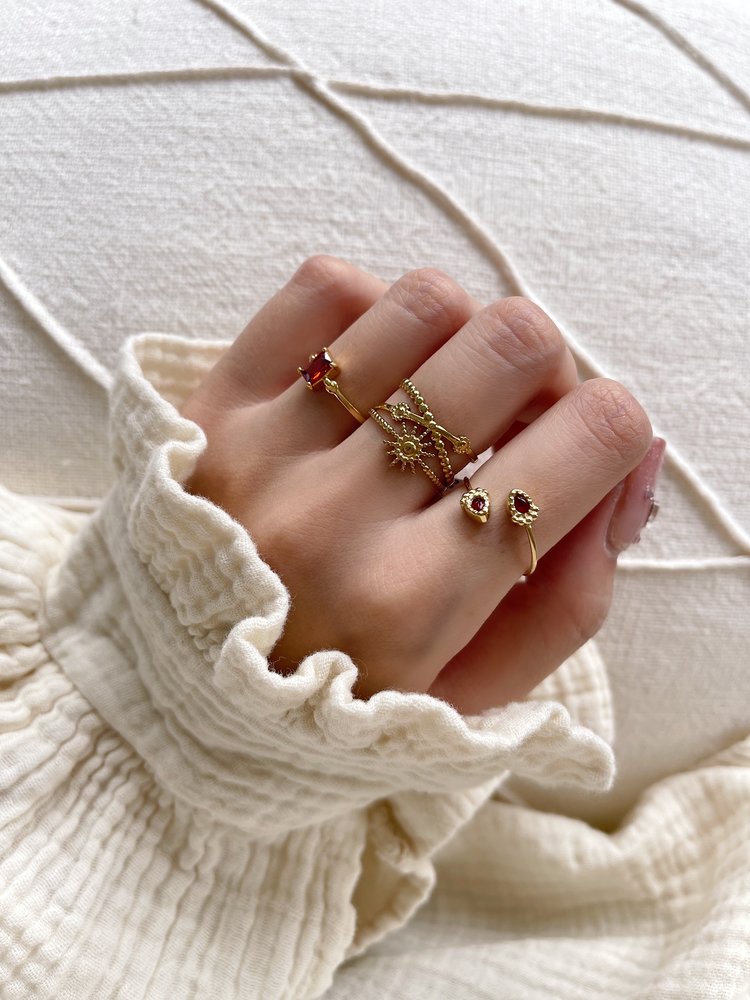Gold Gemstone Wrap Ring / Red