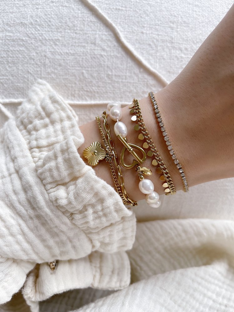 Gold Heart Lock Pearl Bracelet