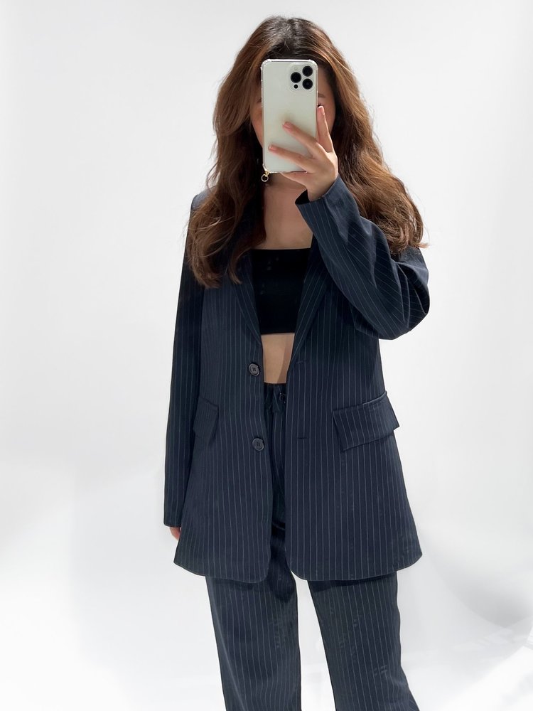 Rixie Oversized Pinstripe Blazer / Navy Blue