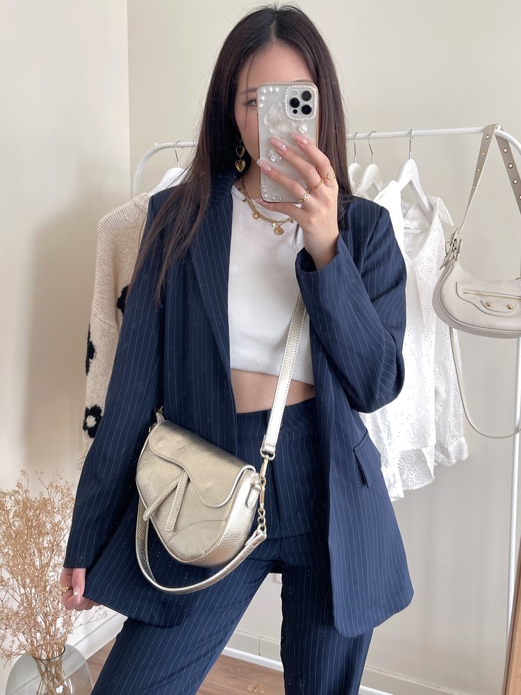 Rixie Oversized Pinstripe Blazer / Navy Blue