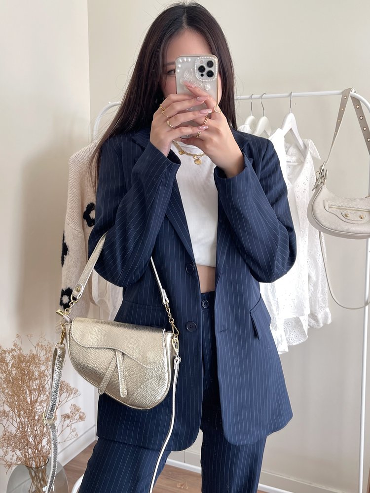 Rixie Oversized Pinstripe Blazer / Navy Blue