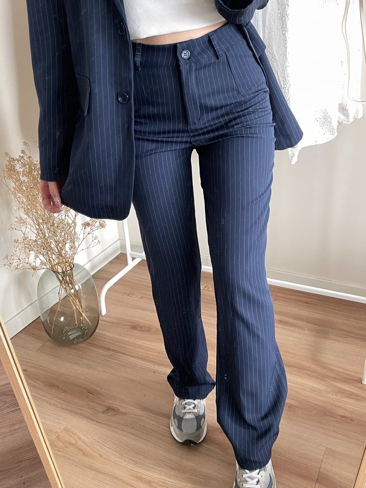 Onyx Pinstripe Wide Leg Trousers / Navy Blue
